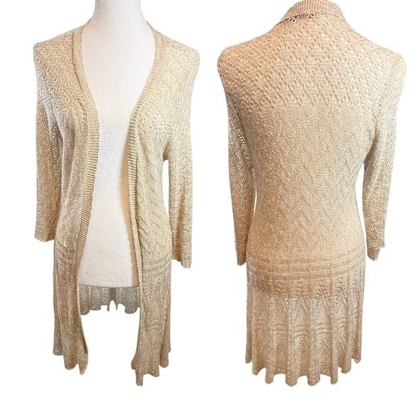 Romantic Crochet Duster Women SIZE MEDIUM Kimono Ivory Open Cardigan Vtg - Picture 1 of 14
